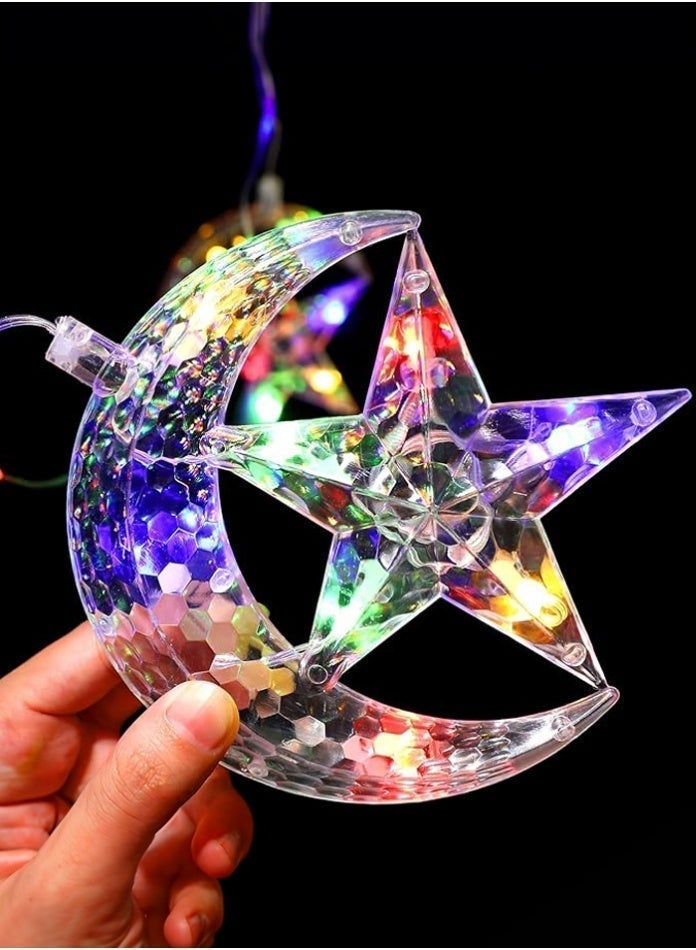 مودي أضواء زينة رمضان - 4 أمتار، 8 أوضاع (متعددة الألوان، قابس ثنائي) أضواء سلسلة LED على شكل قمر ونجمة، أضواء زينة معلقة لعيد مبارك، للمنزل، النافذة، الشرفة، وللديكور الاحتفالي الداخلي والخارجي - Image 2